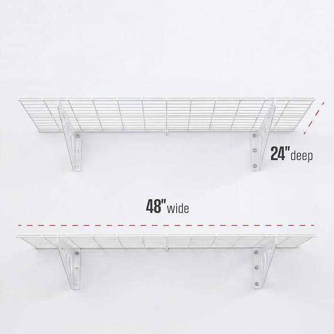 SafeRacks Steel Garage Wall Shelves 2-Pk w/Hooks, 500lb, White (24x48)