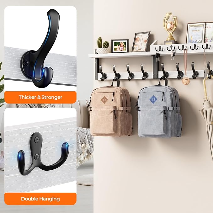 Evermagin 35" Coat Rack Wall Mount with Shelf for Entryway, White | Wall Mounted Coat and Key Rack with Hooks, Key Holder with Mail Organizer for Wall, Living Room, Mudroom, Bedroom