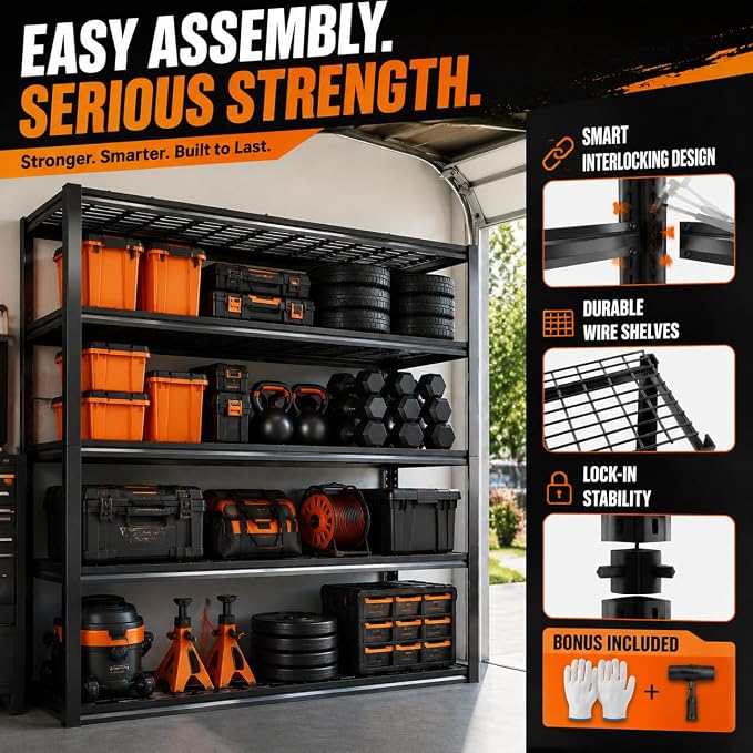 PRESTELION Garage Shelving 3000LBS Garage Storage Shelves 5-Tier Heavy Duty Shelf Adjustable Metal Shelving Units for Basement, Commercial, Warehouse, Industrial, 72" H×35.4" W×15.7" D, Black