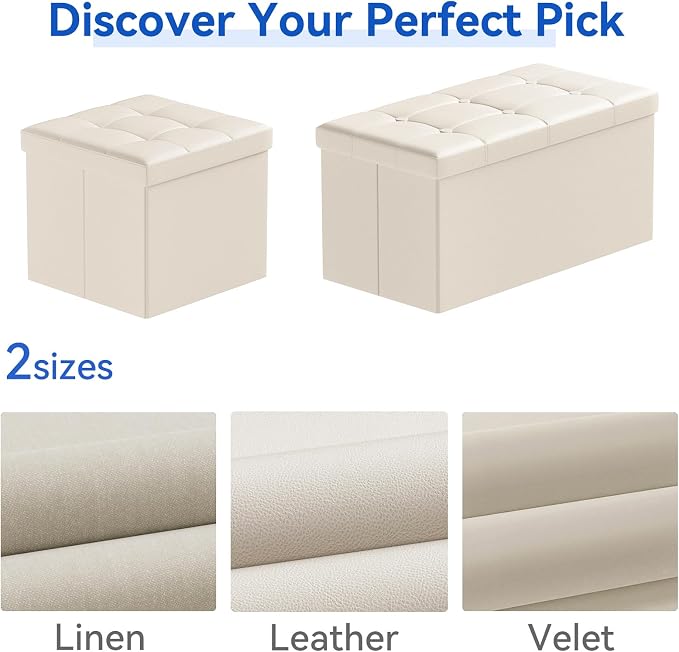BRIAN & DANY 30 Inches Storage Ottoman Bench, Faux Leather Ottoman with Storage, Folding Bench Shoe, Foot Rest Stool, for Living Room, Beige