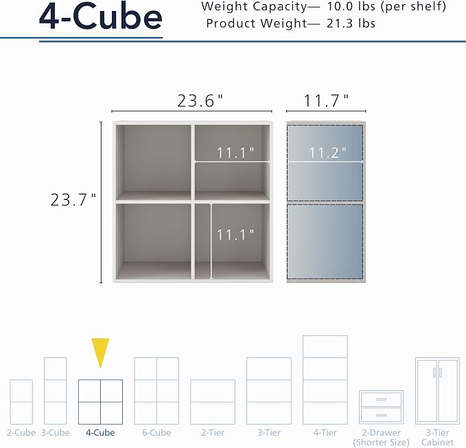 Homes: Inside + Out Apexa 4-Cube Storage Organizer Shelves, Stackable Wood Bookcase Fits Cubby Bins for Organization, Dorm Teen Room Decor & Home Office, Taupe Grey