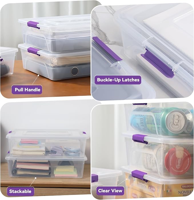 novelinks 10 Quart Clear Plastic Storage Containers with Lids (4 Pack) | Storage Bins with Lids, Stackable Small Clear Bins, Craft Storage Box, Paper Storage, Under Bed Storage Bins, Pencil Box