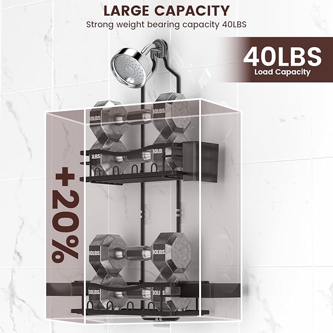 Rustproof Shower Caddy Hanging with Soap Holders for Bathroom, Black | Shower Organizer with Multi Hooks Toothbrush Holder, No Drilling, Anti-Swing, Storage for Shampoo Conditioner Body Wash