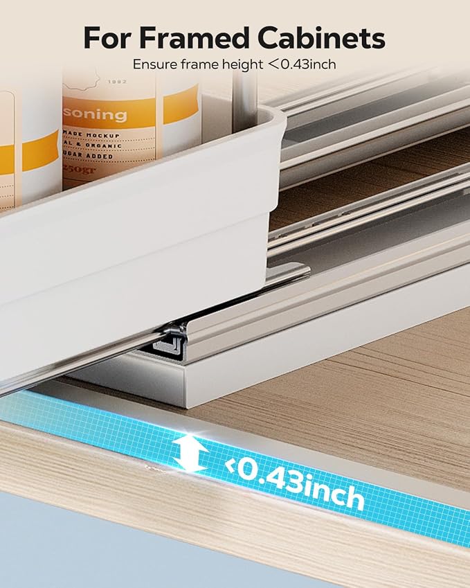 Nieifi 2 Tier Vertical Spice Rack Pull Out for Cabinet-8-1/4 inch Wide | ABS material,spice pull out organizer for cabinet,two installation methods,suitable for cabinets and counterto