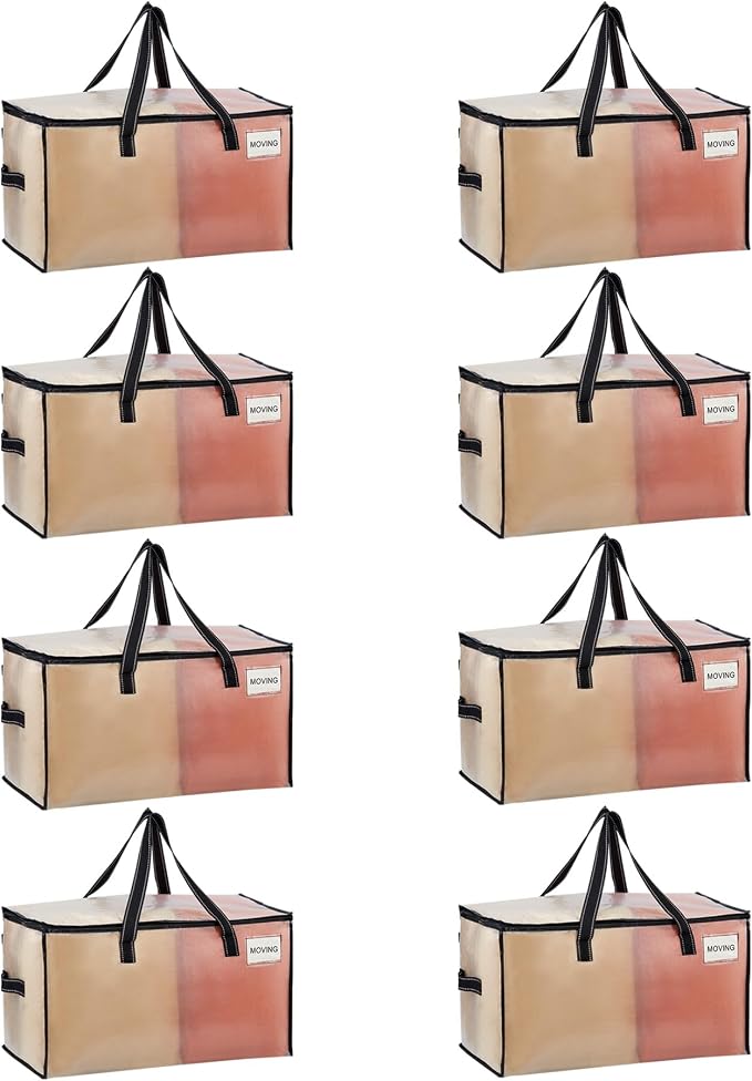 VENO Moving Bags, Storage Bags, Wide Open Top, Clear, 8 Pack | Moving boxes Alternative, Heavy Duty, Packing Supplies, Clothes and Comforter Storage, College Dorm Essentials