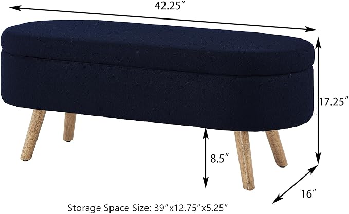 42.25" Ottoman with Storage, Storage Ottoman Bench with Safety Hinge, Boucle End of Bed Bench, Upholstered Entryway Bench for Bedroom, Living Room & Window, Holds up to 330 lb, Navy Boule