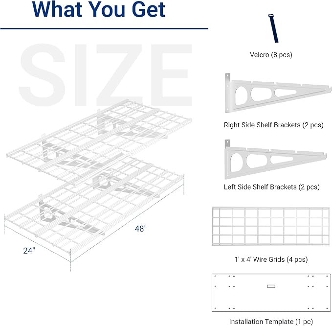 FLEXIMOUNTS 2-Pack 2x4ft 24-inch-by-48-inch Wall Shelf Garage Storage Rack Wall Mounted Floating Shelves, White, Classic Series