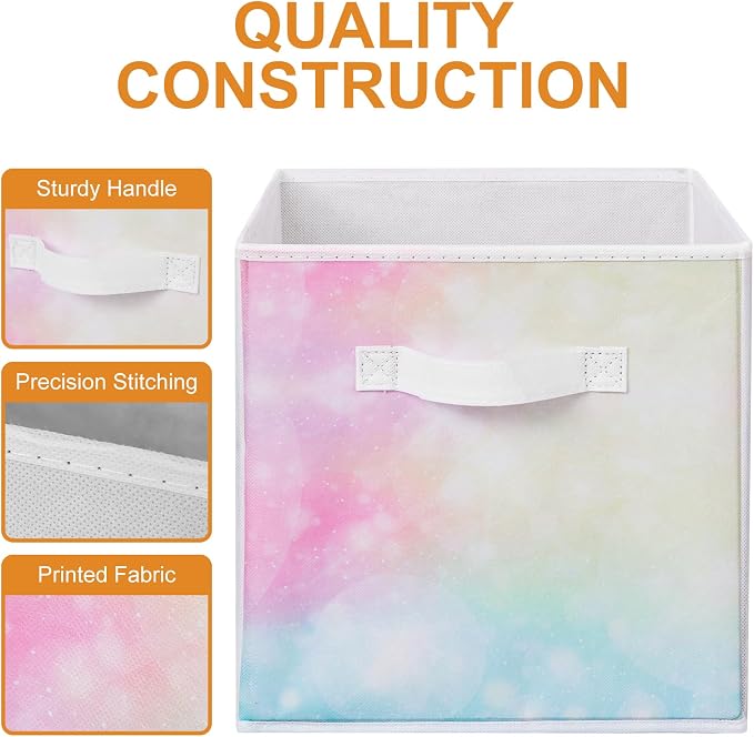 Stero Fabric Storage Cubes, 6 Pack Foldable Storage Bins with Handle, 11 Inch Box for Shelves, Closet, Organizer, Tie-dye Pink