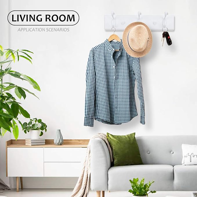 Badiano Wooden Coat Rack, Wall-Mounted Organizer for Closet, Entryway, Hallway, Foyer, Bedroom, Heavy Duty Double Hooks for Hanging Towels, Bags, Hats, Jackets, Key (White, 3 Hooks)