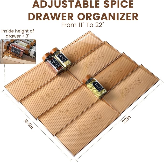 2 Pack Spice Rack with 24 Spice Jars, 4OZ Wood Lid Spice Containers with Expandable Spice Organizer Shelf, Spice Labels, Pepper Grinder Lids, Chalk Marker & Funnel Set for Drawer Kitchen Countertop