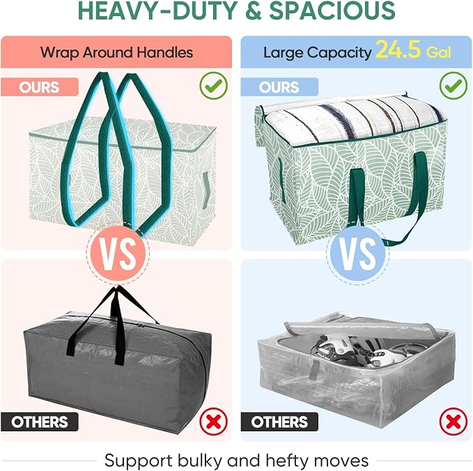 BALEINE 4-Pack Oversized Moving Bags with Reinforced Handles, Heavy-Duty Storage Tote for Clothes, Moving Supplies (Antique Folidage, 4-Pack)