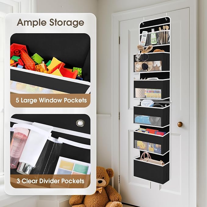 1Pack Over The Door Organizer Large Capacity Hanging Storage Room Organizer | 40 lb Capacity, Ultra-Sturdy, Detachable, Mesh Design with Clear Window, Space-Saving Organizer for Pantry, Nursery & Closet