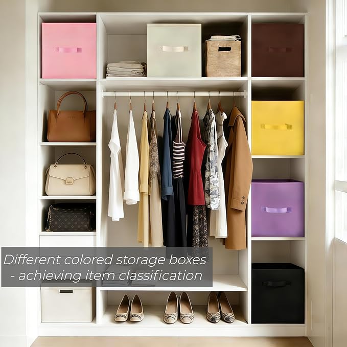 Pumtus 9 Pack Cube Storage Bins, 11 Inch Collapsible Fabric Storage Baskets, Multi Colored Storage Cubes with Handles, Foldable Cube Drawer for Home, Closet, Shelves, Toys Organization