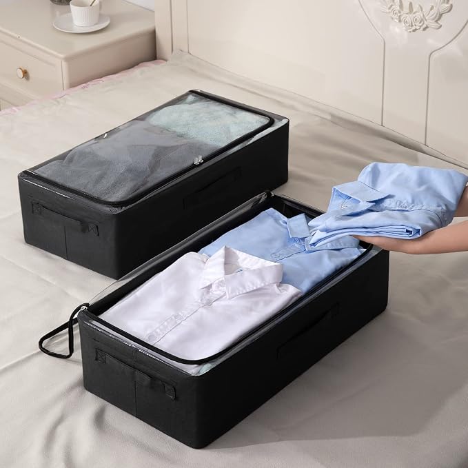 CYhom Under Bed Storage Bins Frame Storage Box Oxford Fabric Sturdy Underbed Container Foldable Stackable Large Capacity Clothes Organizer