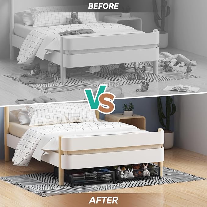 PHINOX Under Bed Storage with Wheels & Handle,Metal,Large,2 Pack,White | Tool-free assembly, glide smoothly, easy reach, foldable, maxmazie low-profile beds, dorm, keep seasonal clothes, shoes fresh