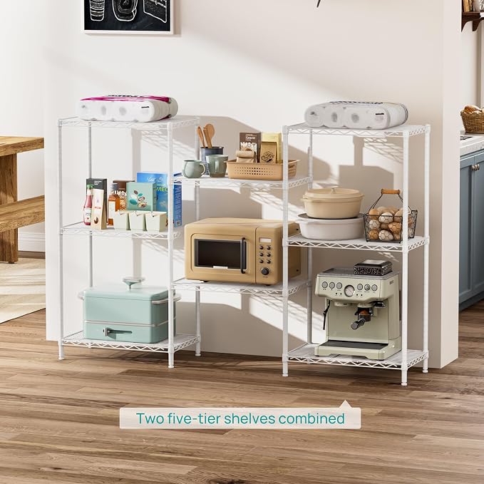 SINGAYE 4 Metal Shelves Wire Shelving Storage Shelf Adjustable Unit Pantry | 4 Tier Kitchen Laundry Room Organization Home Pantry Closet Bathroom Organizers Garage Rack 14" D x 24" W x 48" H White