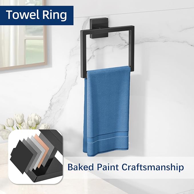 Gypie 5-Piece Bathroom Hardware Accessories Set, Towel Racks for Bathroom Wall Mounted Stainless Steel, Matte Black Towel Bar Set 16In
