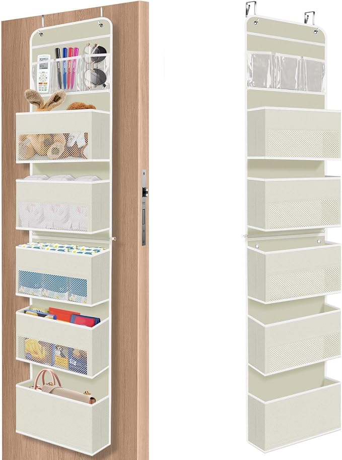 1Pack Over The Door Organizer Large Capacity Hanging Storage Room Organizer | 40 lb Capacity, Ultra-Sturdy, Detachable, Mesh Design with Clear Window, Space-Saving Organizer for Pantry, Nursery & Closet