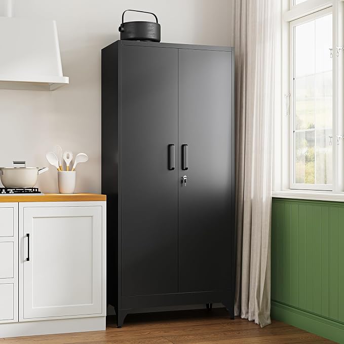 Letaya 71" H Metal Storage Cabinet with 2 Doors and 4 Shelves,Tall Kitchen Pantry Cabinets,Utility Pantry Organizers for Cupboard/Dining/Bathroom/Home Office/Garage, Steel Tool Cabinets