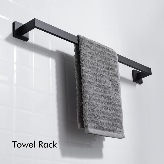 BANOLUX Towel Rack, 36-Inch Single Towel Bars for Bathroom, Towel Racks for Bathroom Wall Mounted SUS304 Stainless Steel Hand Towel Holder Organize Heavy Duty, Matte Black Towel Bar
