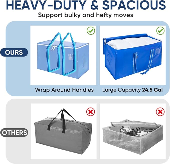 BALEINE 6-Pack Oversized Moving Bags with Reinforced Handles, Heavy-Duty Storage Tote for Clothes, Moving Supplies (Royal Blue, 6-Pack)