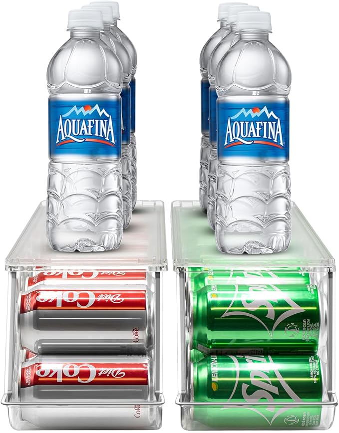 Sorbus Soda Can Organizer for Refrigerator – Stackable Can Dispenser with Lid for Fridge, Pantry, or Freezer – Holds 12 Cans Each, BPA-Free Clear Drink Organizer (4-Pack)