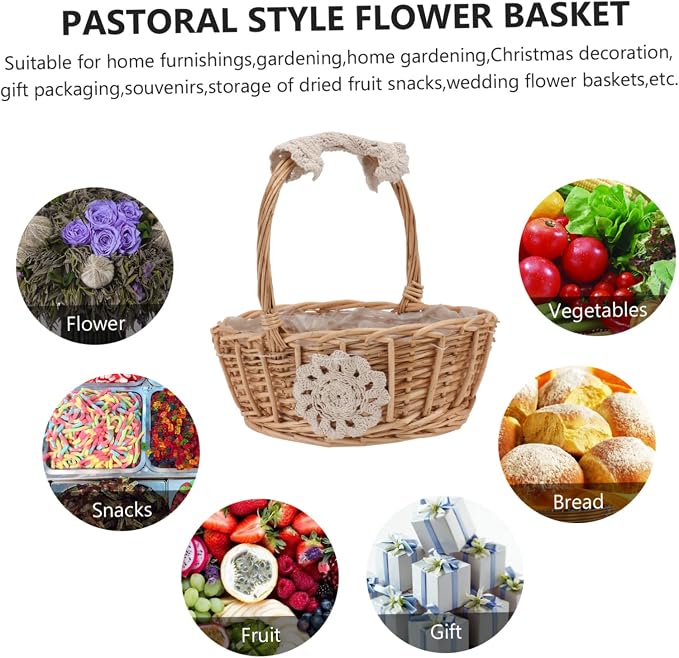 PRETYZOOM 1pc Creative Hand-woven Rattan Storage Basket Decorative Flower Basket for Home Decor Rustic Charm for Living Room Bedroom Office Wedding Supply