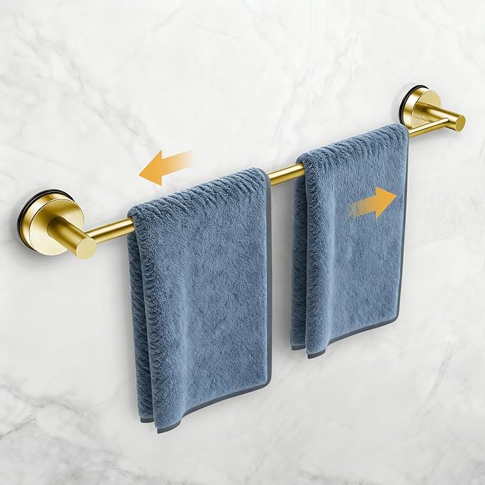 14.6inch~24inch Towel Racks for Bathroom,Adjustable Suction Cup Towel Bar for Bathroom Wall,Stainless Steel Bath Towel Holder for Shower(Brushed Gold)