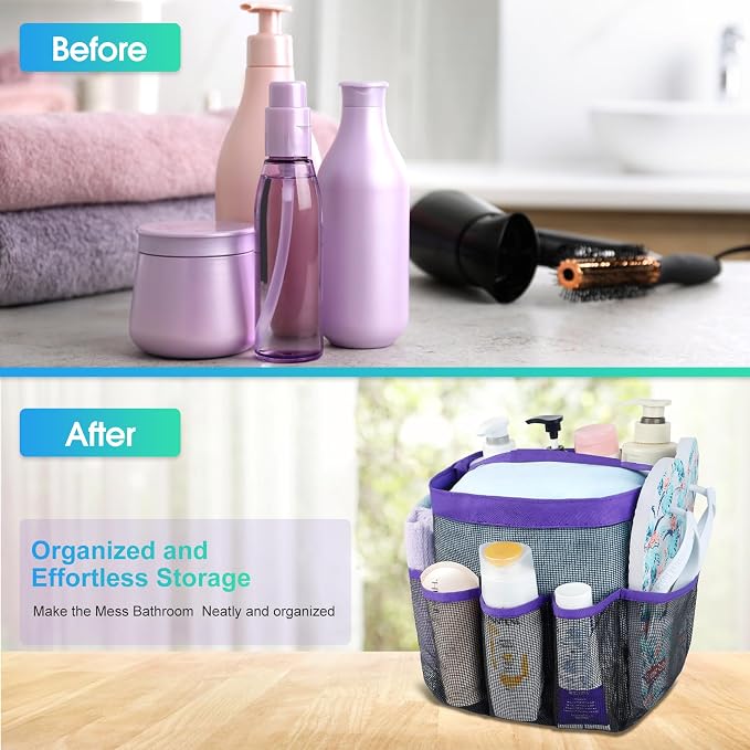 Mesh Shower Caddy Portable - 9 Pockets for College Dorm Room Essential | Large Capacity Mesh Shower Caddy with 9 Pockets, Portable Hanging Toiletry Bag for College Dorm, Gym, Camping and Beach