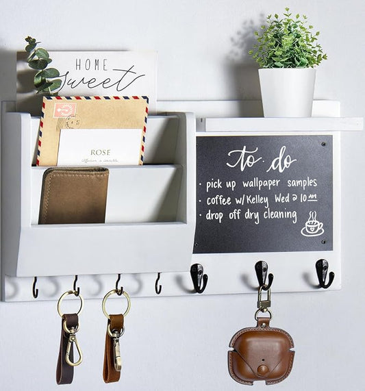 Ziivita Key Holder for Wall - Mail Holder Organizer Wall Mount with Shelf - Hanging Key Rack Hanger with Hooks Decorative for Home Coat Letter Dog Leash Entryway Living Room Decor