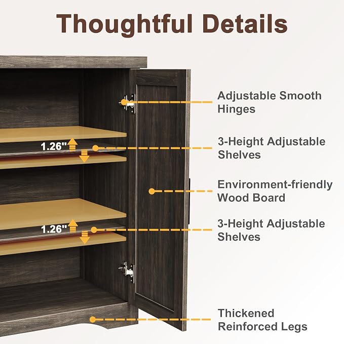 55" Fluted Sideboard Buffet Cabinet with Storage,Gray | Modern Credenza with 4 Doors & Adjustable Shelves,Coffee Bar Table Console for Dining Room Kitchen Living Room Entryway