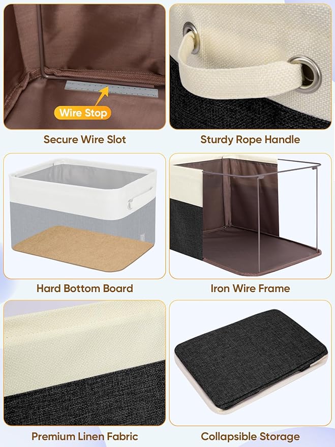 BALEINE 3 Pack Fabric Closet Storage Bins for Shelves, Linen Closet Organizers and Storage, Decorative Baskets for Organizing, Shelf, Clothes, Home, Office (Black, 17''x13''x10.5'')