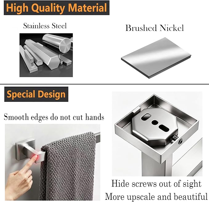 JOPOFI Towel Bar - 23.6 Inch Bathroom Towel Holder - Brushed Nickel | Stainless Steel Towel Racks for Bathroom Wall Mounted, Towel Rod for Bathroom Wall