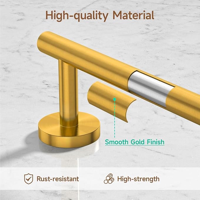 USHOWER 4PCS Brass Gold Bathroom Accessories Set, 18-Inch Towel Bar Set | Durable SUS304 Stainless Steel Bathroom Hardware Set, Towel Racks for Bathroom Wall Mounted, Modern Home Decor