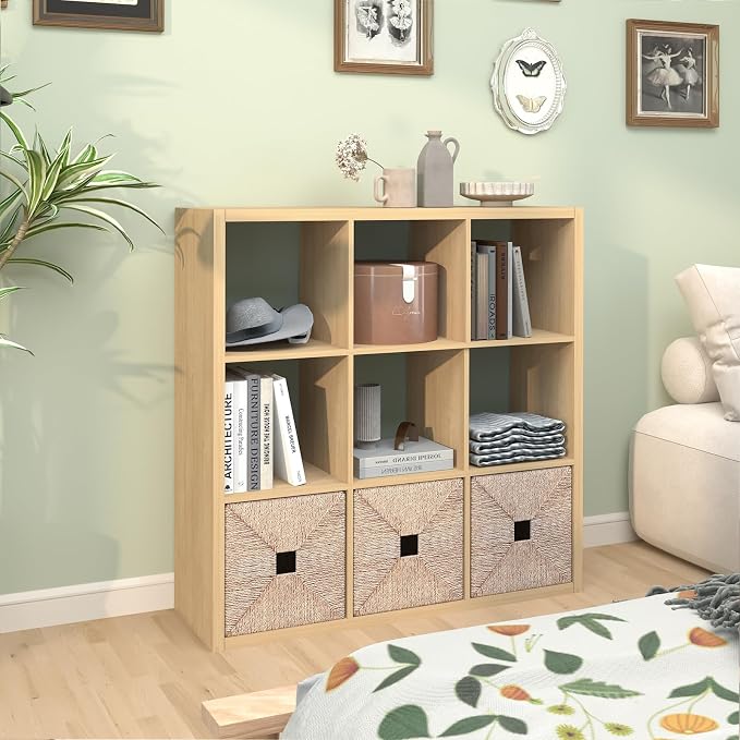 9 Cube Storage Organizer Shelf, Oak Color, 11 Inch | 2026 Wooden Thick Frame, Anti-Tipping Kits, Reversible Open Back Bookcase, Horizontal and Vertical Dual-use