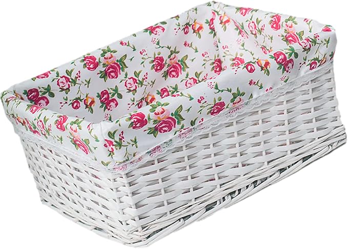 rismart Handmade Wicker Storage Baskets Woven Decorative Organizing Bins for Bedroom Bathroom Shelf White