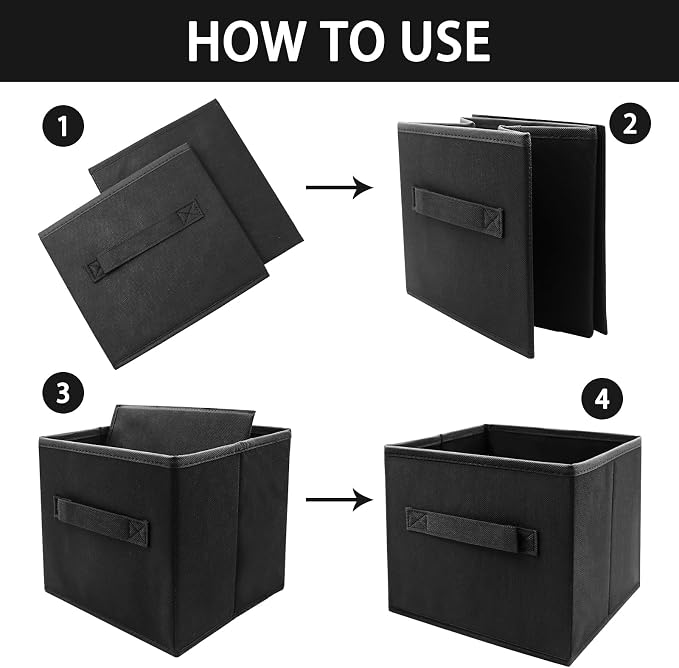 storage bins collapsible storage bins，cube storage organizer （Pack of 3） 10.5 * 10.5 * 11inch，For home and office Collapsible Closet Shelf Organizers, Drawer Organizers(Black)