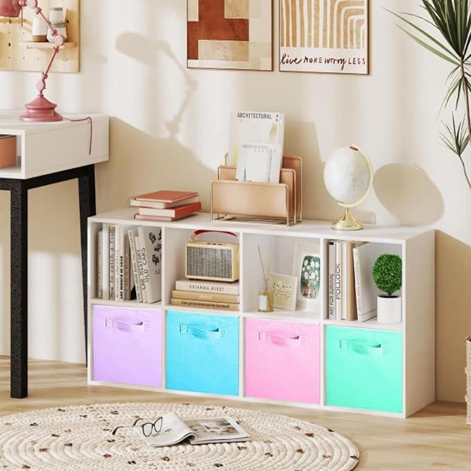 ShellKingdom Storage Bins, Foldable Fabric Storage Cubes, 8 Pack, 4 Colors | Cloth Organizer Drawer For Closet And Toys, 13 X 13 X 13 INCH, (Pink+Lavender+Light Blue+Mint Green)