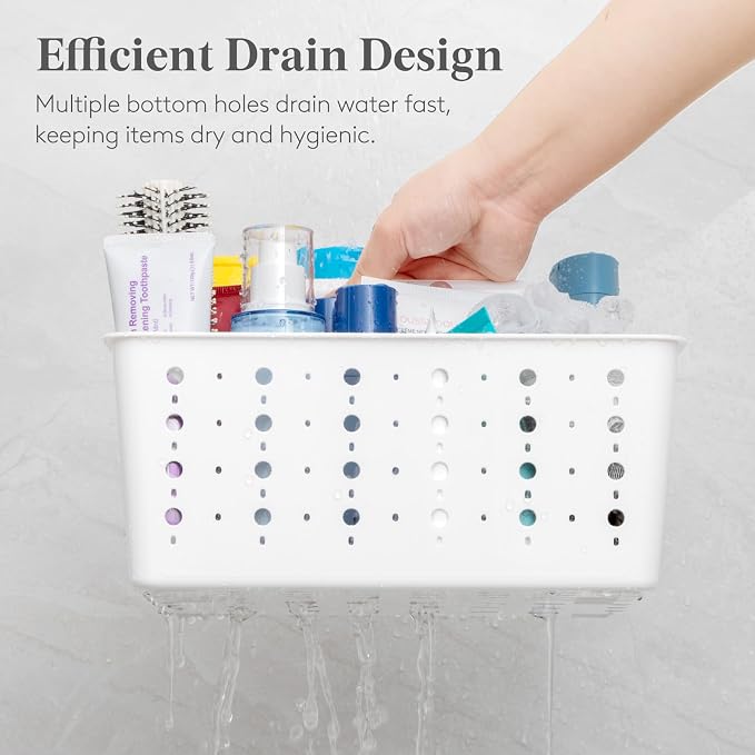 Lifewit Shower Caddy Portable, Caddy Organizer with Handle and Adjustable Dividers, Plastic Shower Basket for Dorm Room Essentials, College, Bathroom, White, 2 Packs