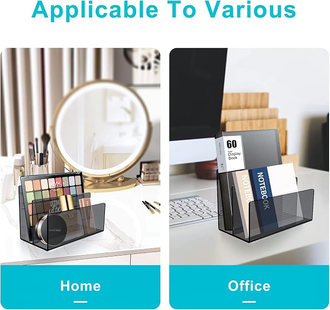 Boloyo Acrylic File Holder,1PC 2 Sections Clear Black File Organizer Mail Letter Sorter Desktop Folder Holder for Home Office School Envelope Bill Filling Paper Document