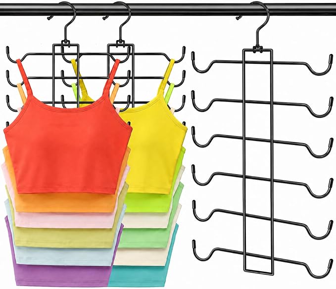 Stainless Steel Closet-Organizer-and-Storage, 3 Pack Tank Top Hanger Space Saving, Non-Slip 6-Tier Hanging Sport Bras Holder for Small Space Organization, RV Apartment Dorm-Room-Essentials