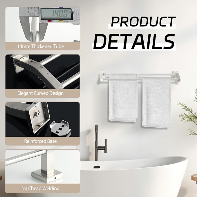 Alise Double Towel Bar,28" Towel Rack for Bathroom Wall Mount,Brush Nickel | SUS304 Stainless Steel Bathroom Towel Holder, Quick Drying Towel Hanger Towel Rod, Useable Length 26.9"