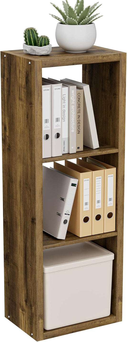 VDNEND Cube Storage Organizer Bookcase, 3 Tier Decorative 11 inch Open Back Cubical Shelf with Thickened Border, Display Bookshelf for Living Room, Home Office, Sturdy Room (Brown, 3 Cube)
