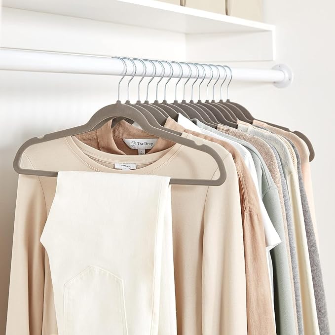 Amazon Basics Slim Velvet Non-Slip Space Saving Suit Clothes Hangers, Sturdy Metal, Gray/Silver, 30-Pack
