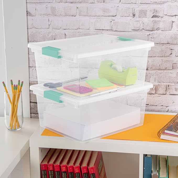 Sterilite Clip Box, Stackable Clear Plastic Bins- Deep, 16-Pack | Storage Containers with Latching Lids for Writing, Arts or Crafts Supplies - Home, Office, Classroom & Workshop Organization