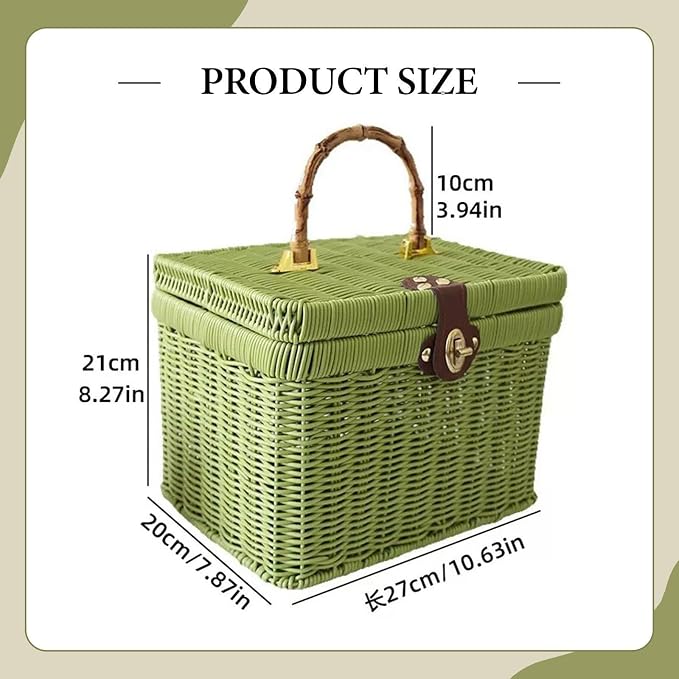 Handwoven Storage Basket, Home Decor Organizer, Decorative Storage Basket, Gift for Weddings and Outdoor Parties, Green 20x21x27cm