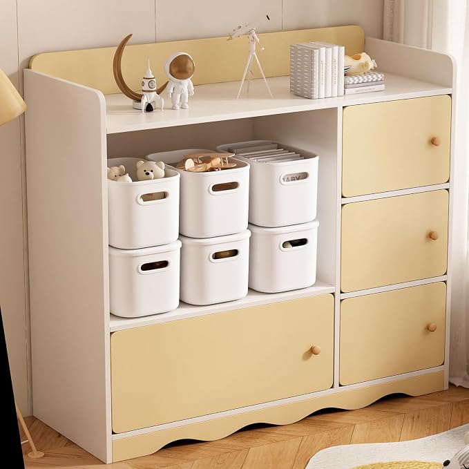 6 Pack White Storage Bins with Lids Stackable Storage Container for Organizing, Small Storage Boxes with Handle for Shelves, Cute Organizer Bins for Craft, Snacks, 9.85x6.9x5.7 inch