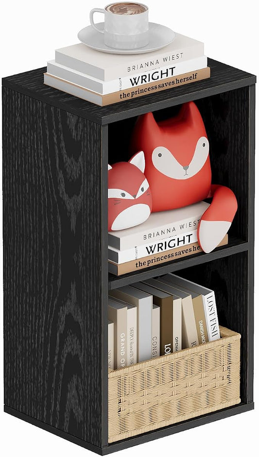 Book Shelf, Wooden Cube Storage Organizer with 11" Open Cubes, Stackable Modular Bookcase for Room Divider Storage, 2 Tier Bookshelf for Living Room, Bedroom, Office (Black, 2-Cube)