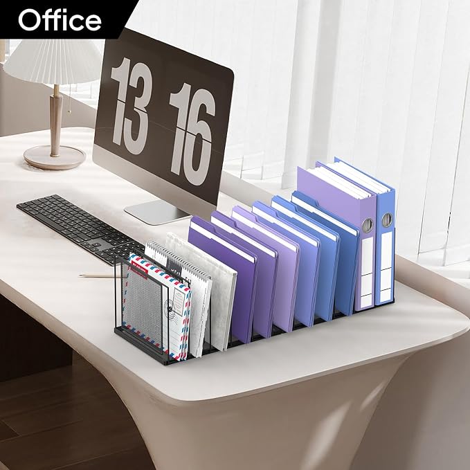 File Organizer for Desk, 11-Section Vertical File Sorter, Paper Holder Organizer Standing Metal File Folder for Office Home Classroom, Black