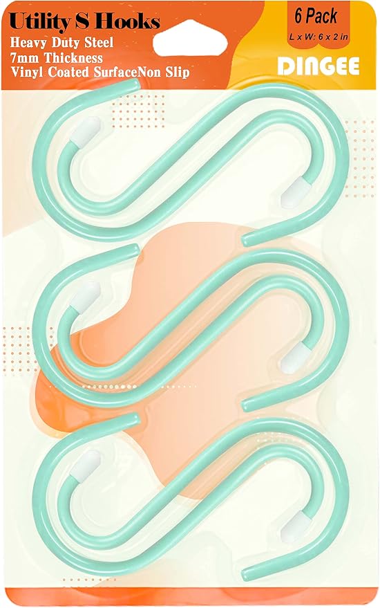 DINGEE 6 Inch Large Heavy Duty S Hooks,Green S Hook for Hanging Clothes,Rubber Coated S Hooks, Non Slip Vinyl Coated S Hanger Hook for Hanging Plants Outdoor, Pots and Pans, Coffee Cups, Garden